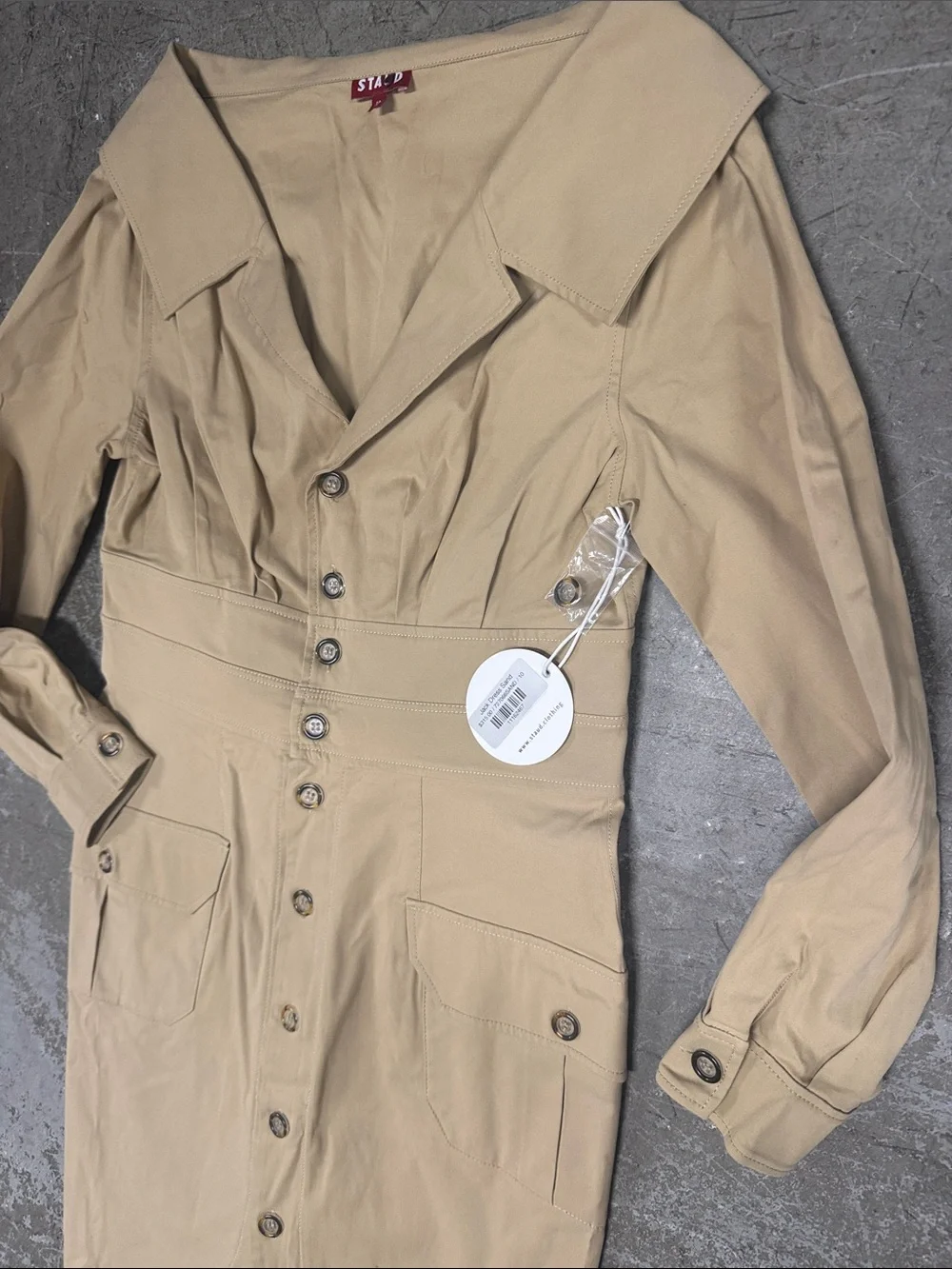 STAUD Beige Long-Sleeve Button-Front Midi Dress - Picture 4 of 5
